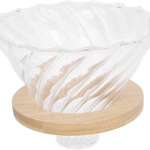 Gotero de café de vidrio para verter sobre el gotero de café con base de madera de bambú, accesorios de preparación lenta para cafetera, herramienta Gotero de café de vidrio para verter sobre el gotero de café con base de madera de bambú, accesorios de preparación lenta para cafetera, herramienta