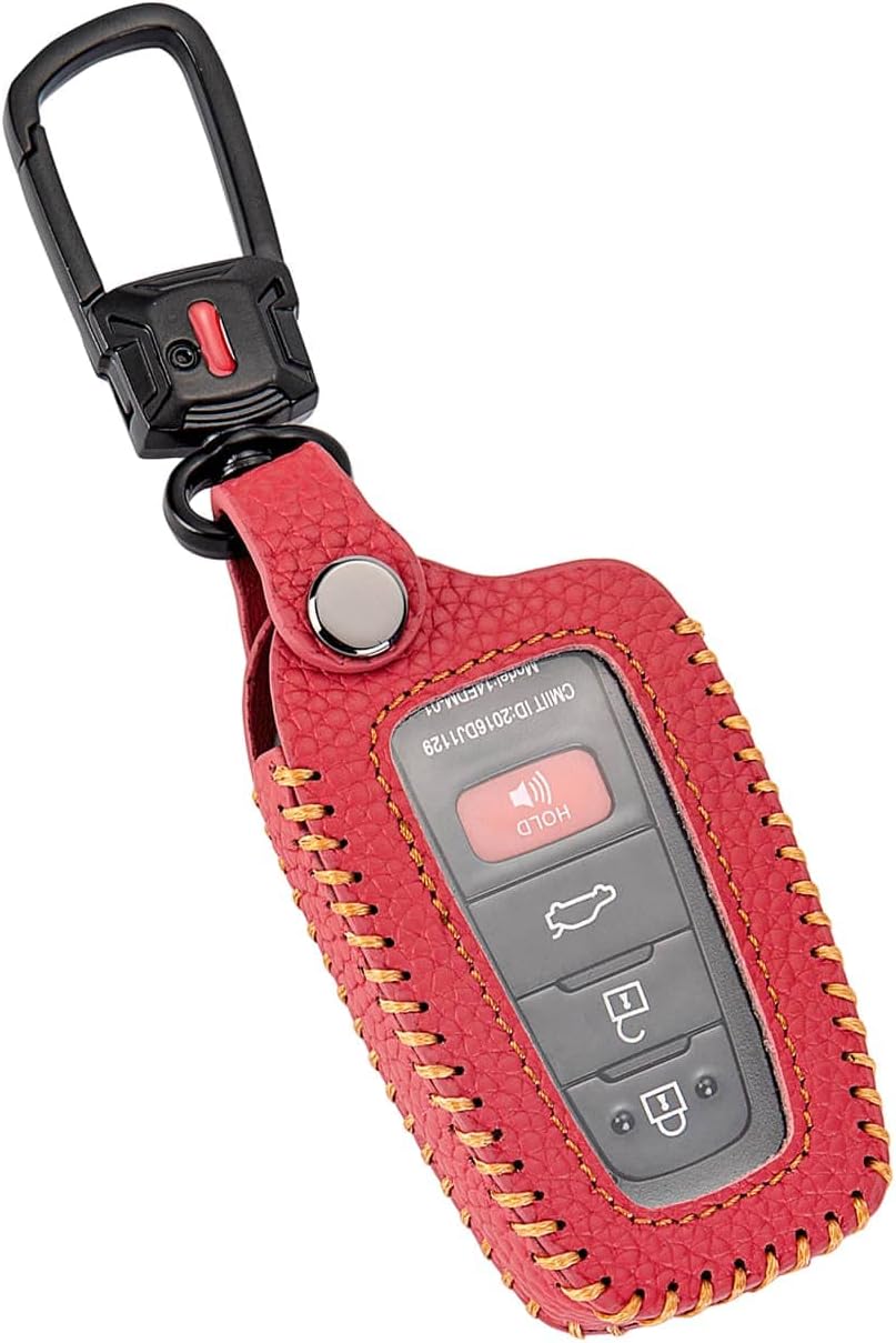 Funda de cuero para llavero Toyota con llavero, funda protectora de cuero compatible con Rav4 Highlander Camry Corolla Avalon C-Hr Prius 2018 – 2024