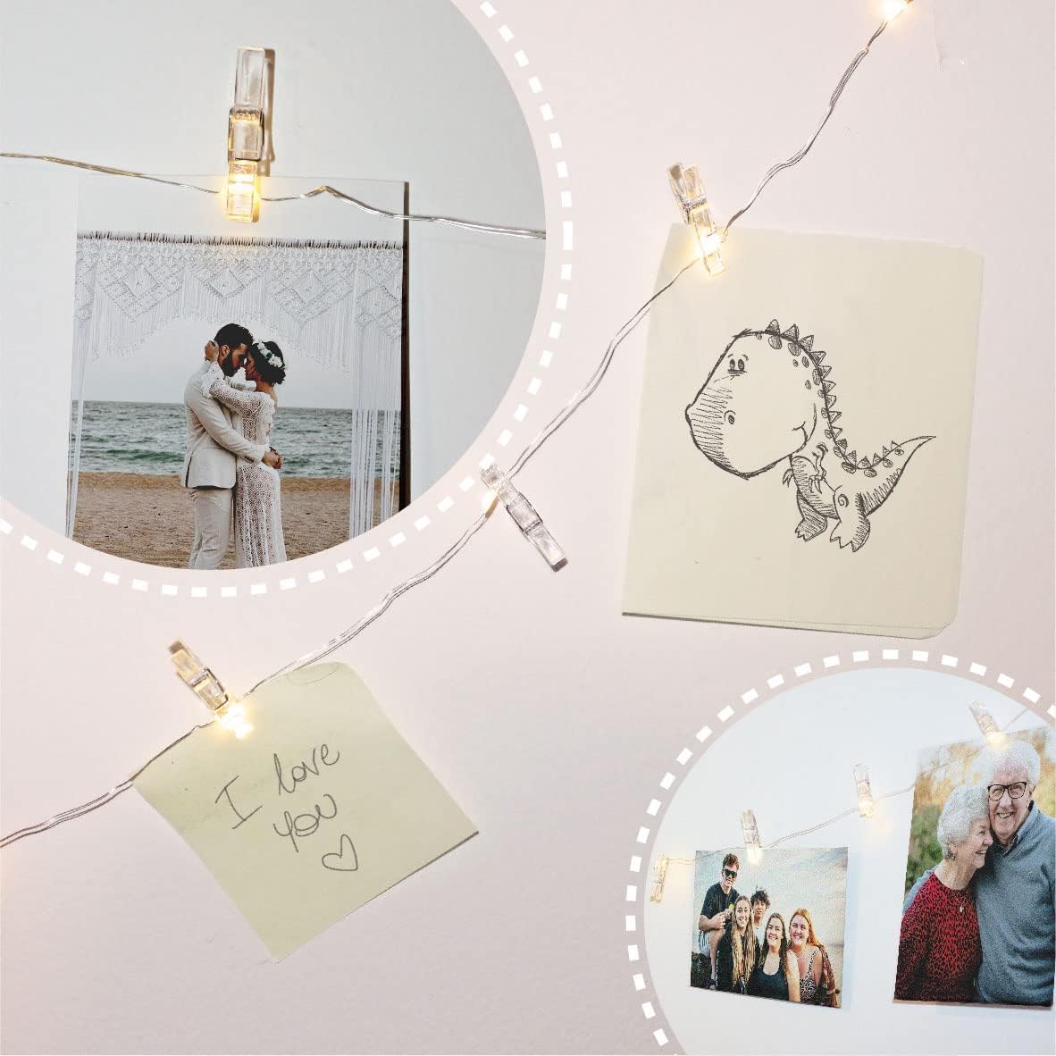 Cadena de luces con clip para fotos (16.4 ft, 50 LED, 30 clavijas), funciona con pilas, luz de hadas colgante para dormitorio