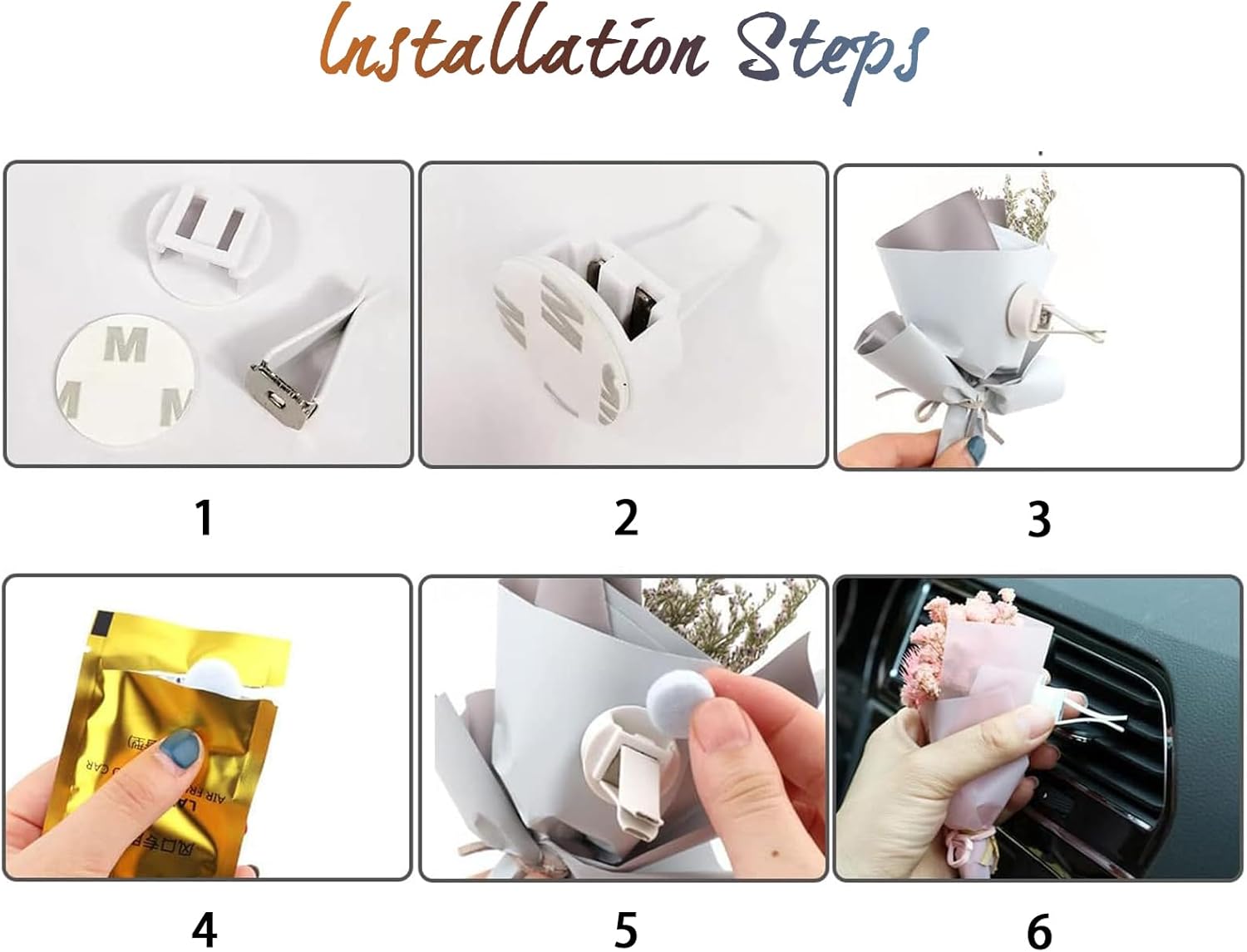 BtlBee Pequeño ramo de aire ambientador de coche Clips de ventilación Mini ramo de flores secas aire acondicionado salida perfume clip decoración
