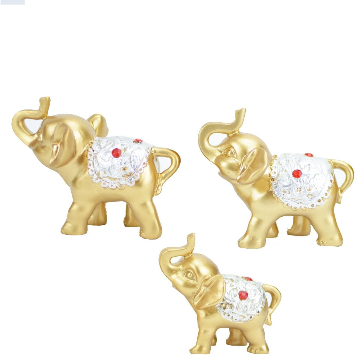 Silverback – Juego de 3 piezas de elefante dorado que trae buena suerte y salud, figuras de elefante Feng Shui para sala de estar, gabinete de vino,