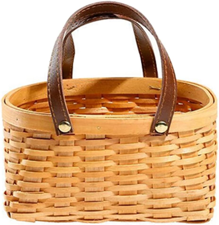 Pequeña cesta de almacenamiento decorativa de madera natural con asa, cesta de pastos marinos, cesta de almacenamiento tejida a mano, cesta de