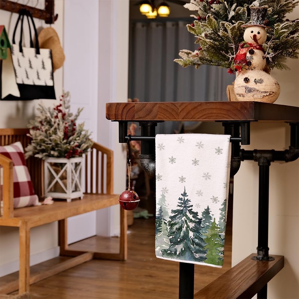 ARKENY AD135 – Juego de 2 paños de cocina de Navidad, diseño de copos de nieve, color verde, 18 x 26 pulgadas, decoración del hogar de granja