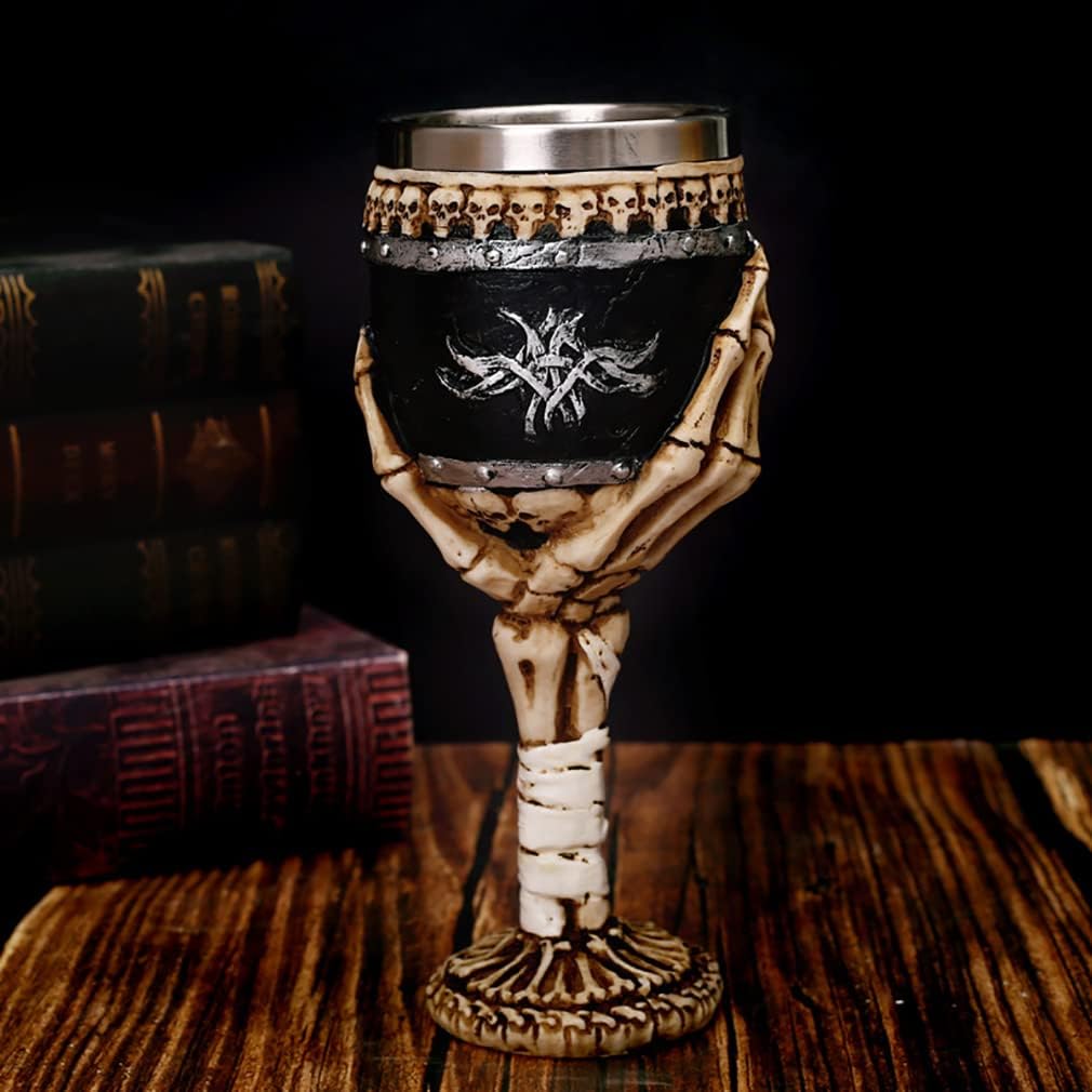 Copa de vino con diseño de calavera de 7 onzas, diseño de esqueleto medieval, copa de cáliz de vino, globo gótico de sacrificio de acero inoxidable,