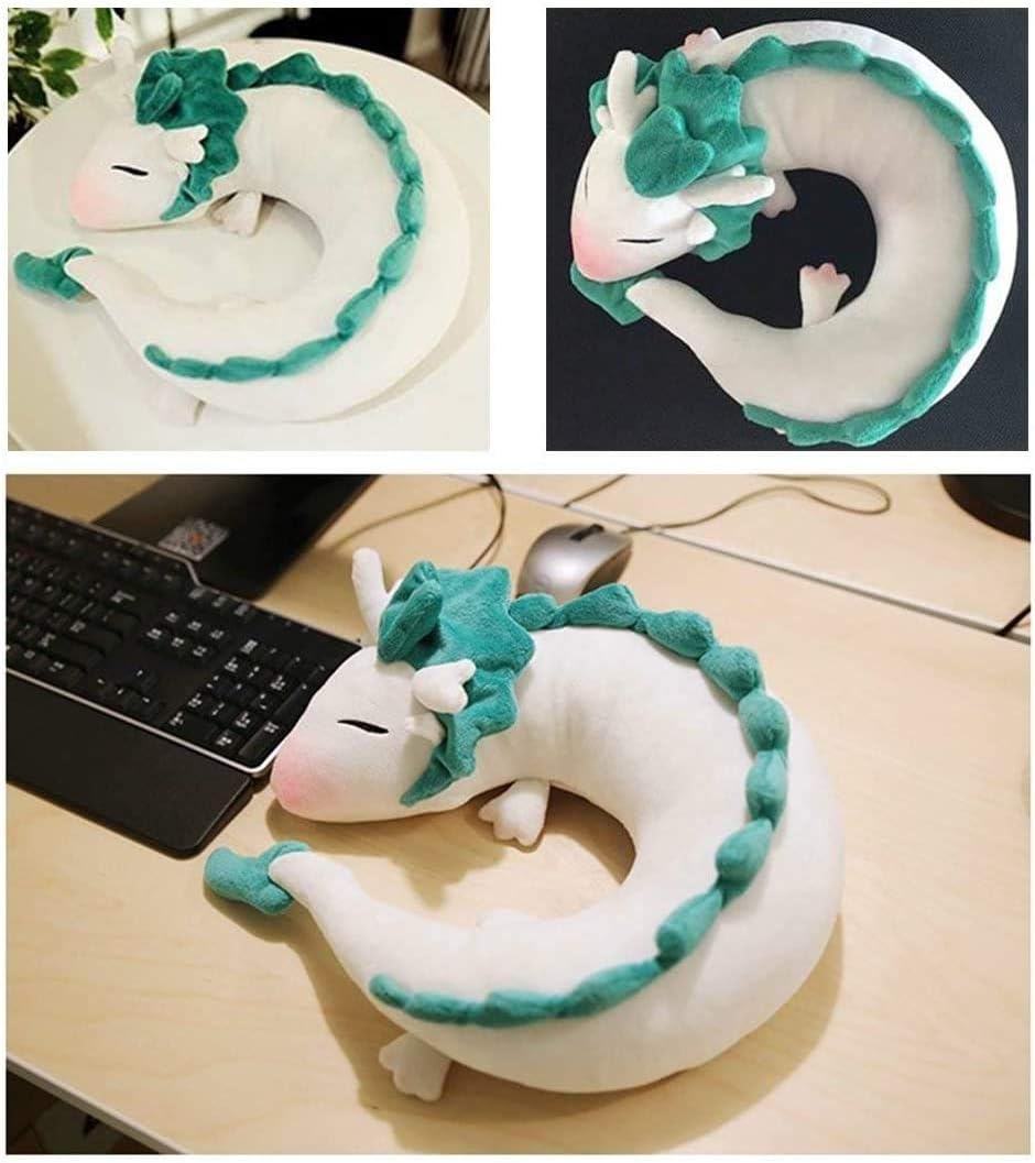 Almohada de cuello de dragón blanco de anime, almohada de viaje en forma de U, almohada de cuello de dragón, almohada de peluche suave de dragón de