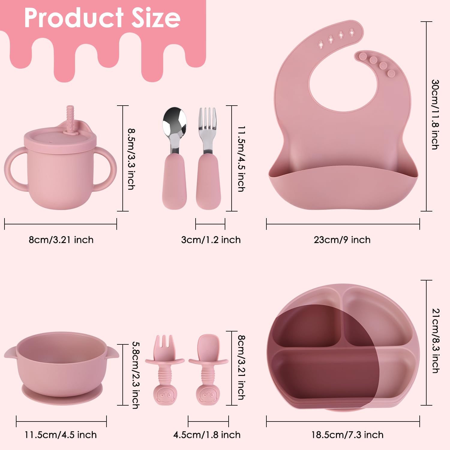 Juego de alimentación de silicona para bebés, suministros de destete para bebés, vajilla de primera etapa para niños pequeños con placa y tapa