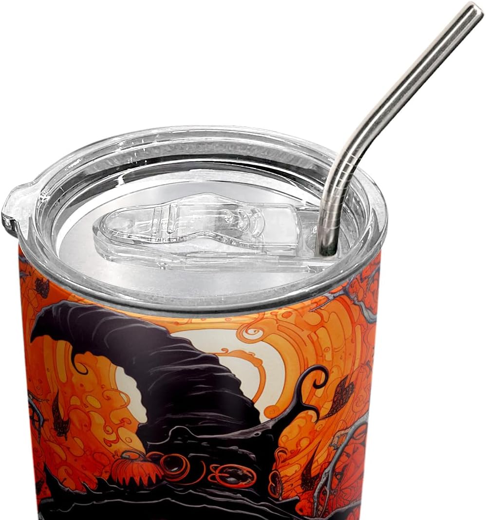 Vaso de Halloween de 20 onzas, vaso de bruja de Halloween, vaso de bruja de calabaza de Halloween, taza de viaje aislada con tapa, termo de café
