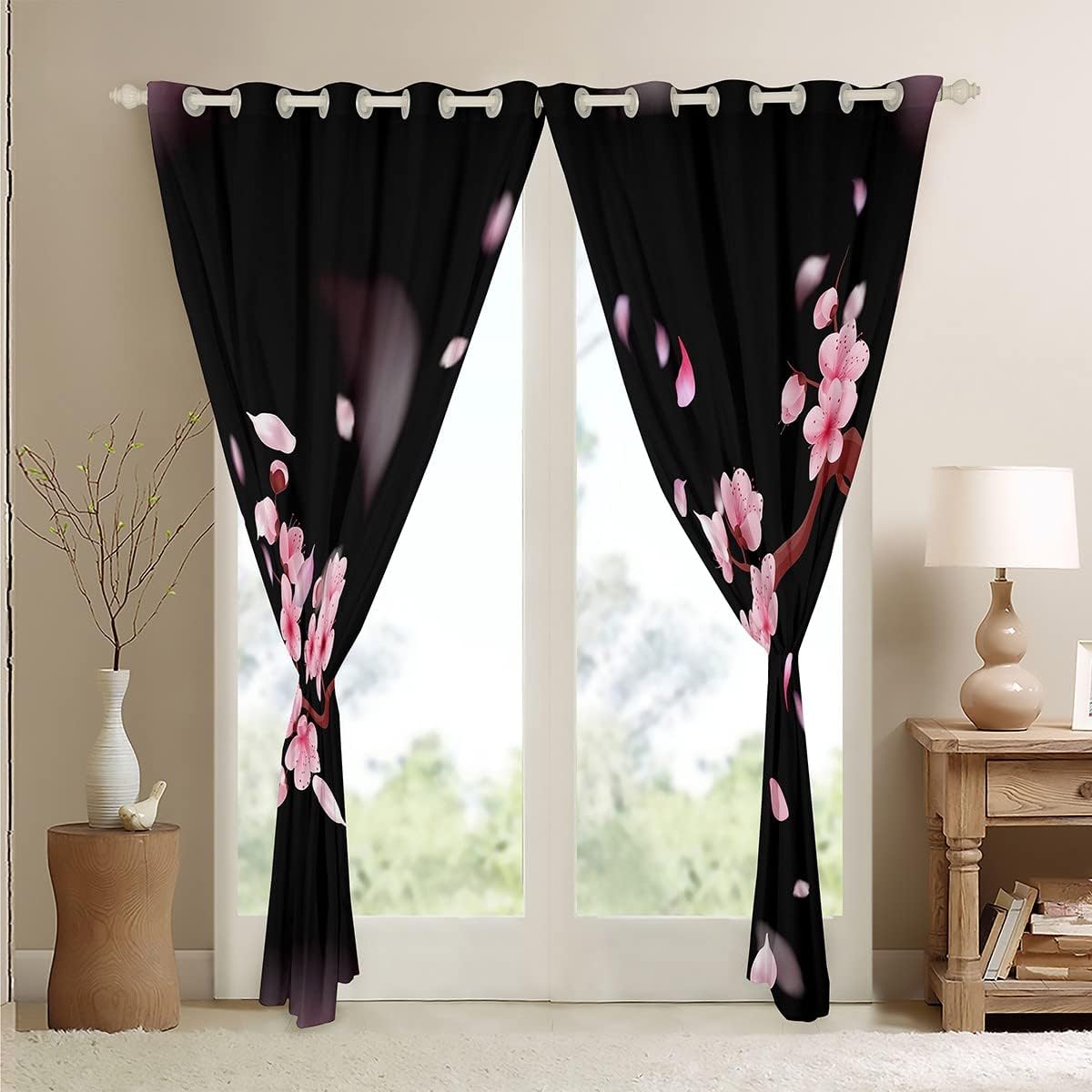 Feelyou Cortinas opacas de 30 % a 50 % de flores de cerezo, cortinas de estilo japonés para niños y niñas, cortinas florales botánicas para