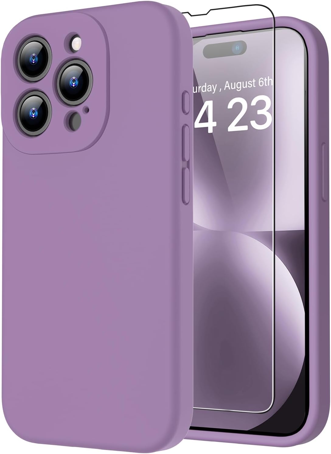 bicol Funda compatible con iPhone 15 Pro con protector de pantalla, protección mejorada del lente de la cámara, funda protectora de silicona líquida