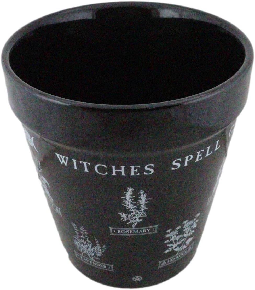 Ebros Gift Wicca Witchcraft – Maceta gótica de cerámica negra mágica, maceta floral de alquimia oculta, maceta de alquimia, pulgar, verde,