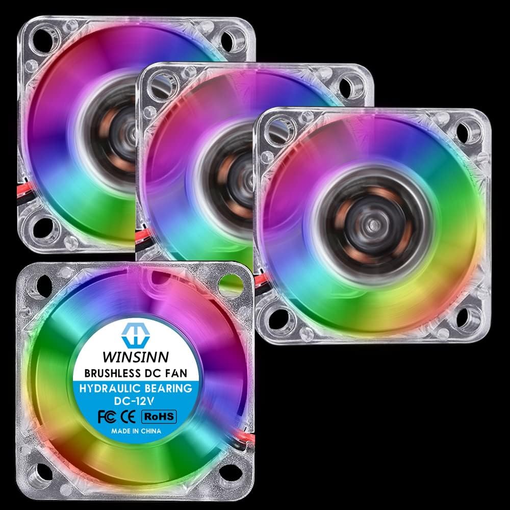 WINSINN Ventilador RGB de 1.181 in de 12 V, impresora 3D colorida LED micro ventiladores de 12 voltios 3010 rodamiento hidráulico, refrigeración sin