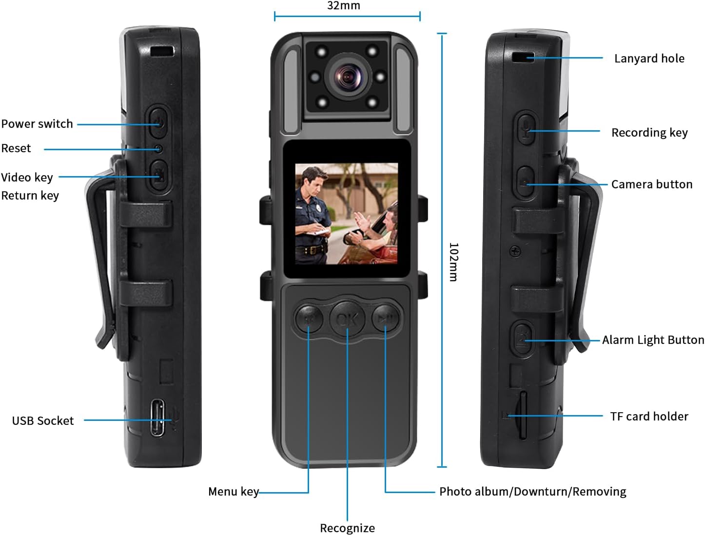 Giurrovo Cámara corporal de 64 GB con audio y video, mini cámaras corporales 1080P con visión nocturna infrarroja, videocámara de bolsillo de cámara