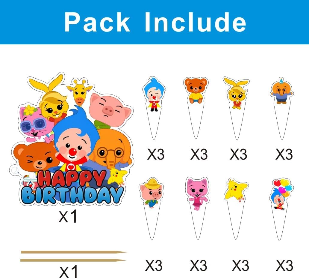 Las decoraciones de fiesta de cumpleaños de Plim Plim incluyen 25 piezas de decoración para pasteles y cupcakes para suministros de fiesta de