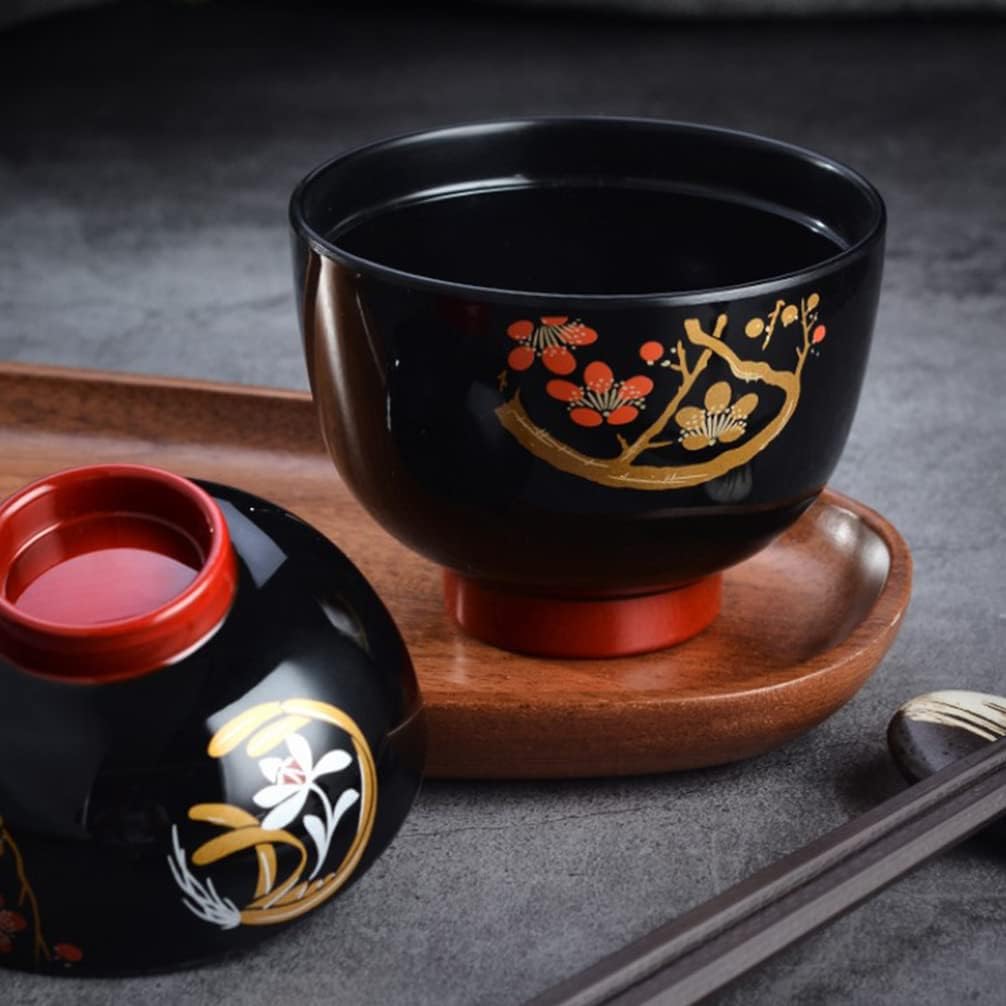 Hemoton Cuenco de sopa de cebolla francesa Cuenco de sopa de miso con tapa, cuenco de fideos de melamina japonesa, cuenco de arroz, cuenco de postre