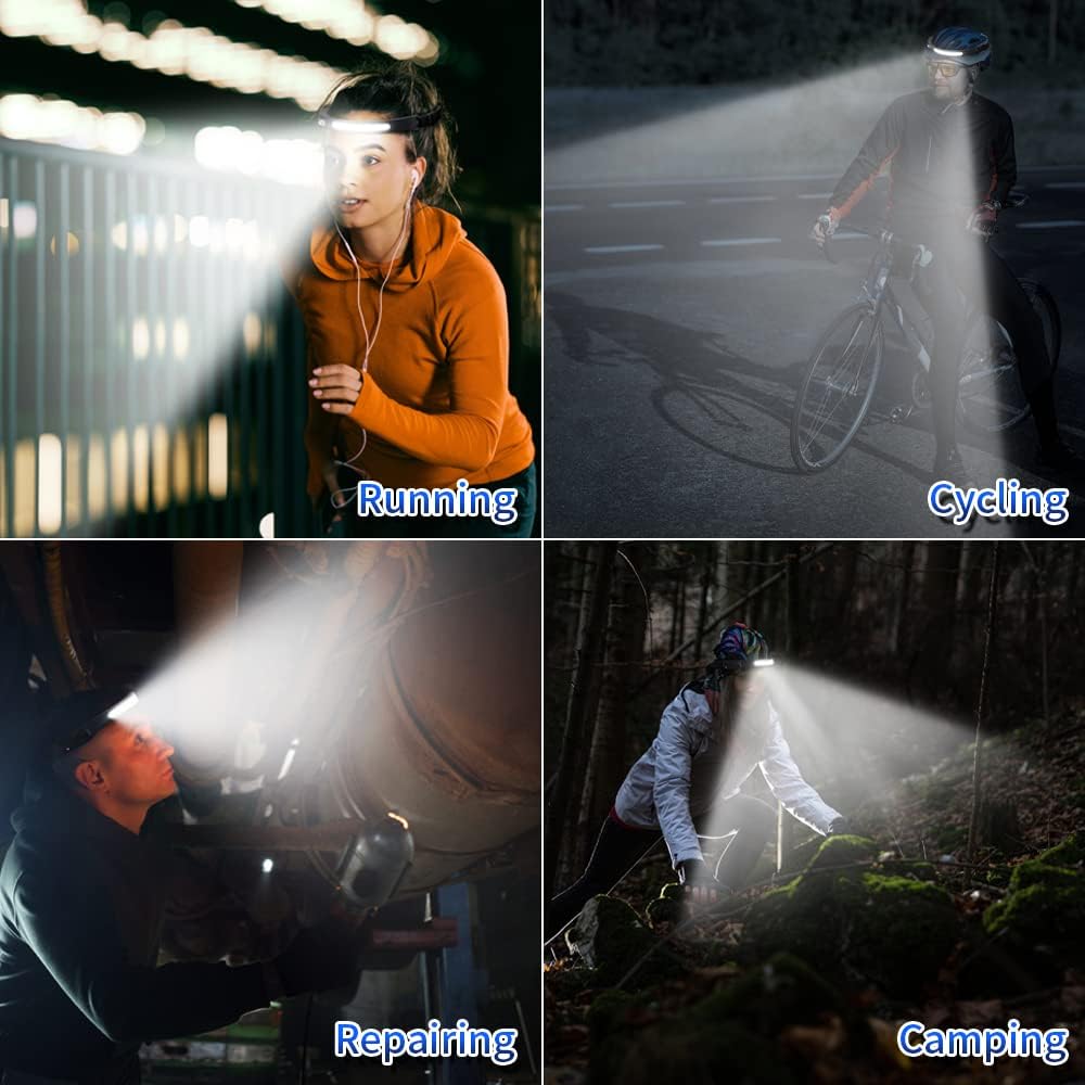 Paquete de 4 faros delanteros recargables, LED con sensor de movimiento, faros delanteros de 5 modos para adultos, faro de haz ancho COB de 230,