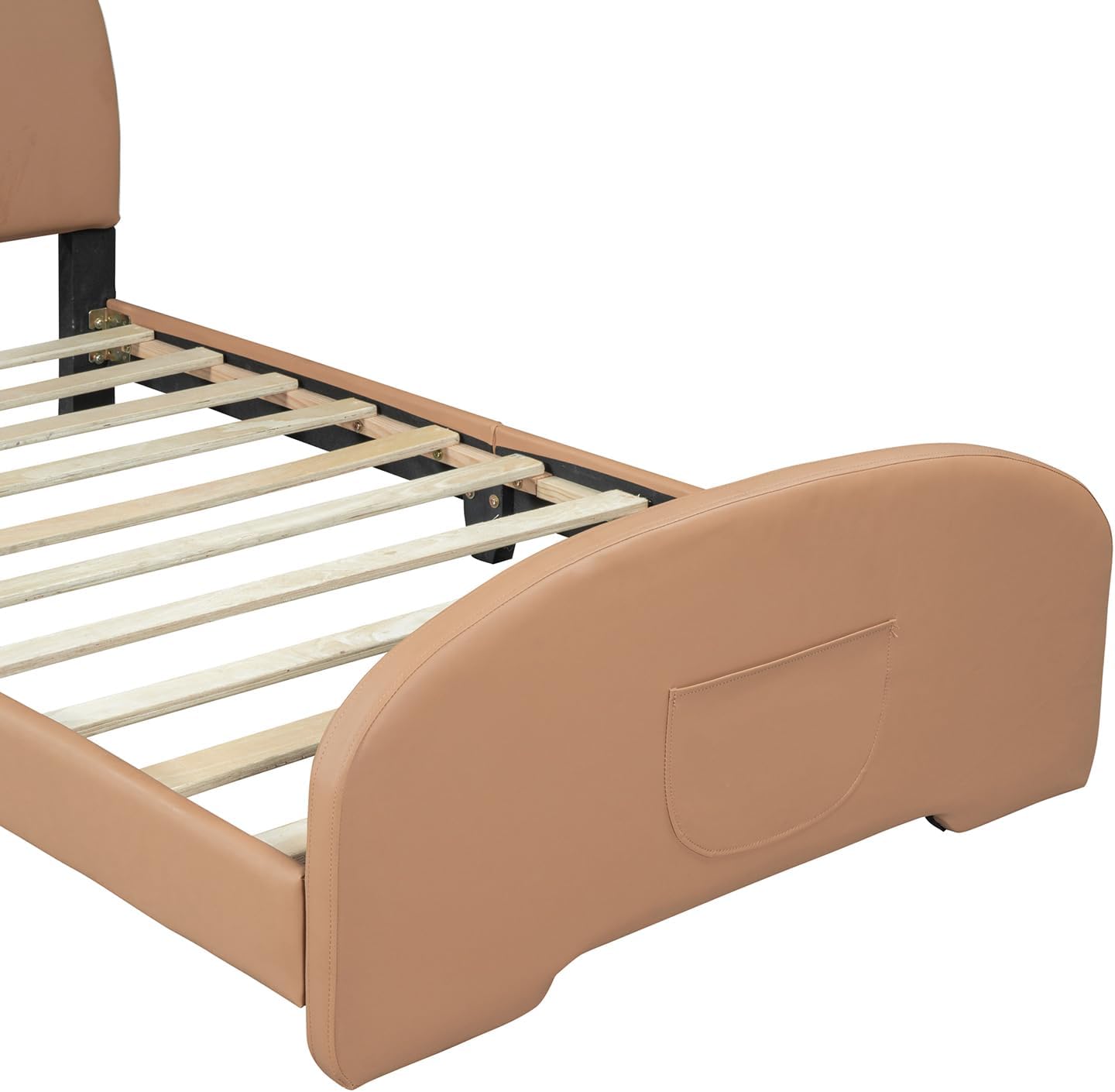 Cama de plataforma tapizada de tamaño individual con cabecero y estribo en forma de oso, marco de cama para niños y niñas y adolescentes,
