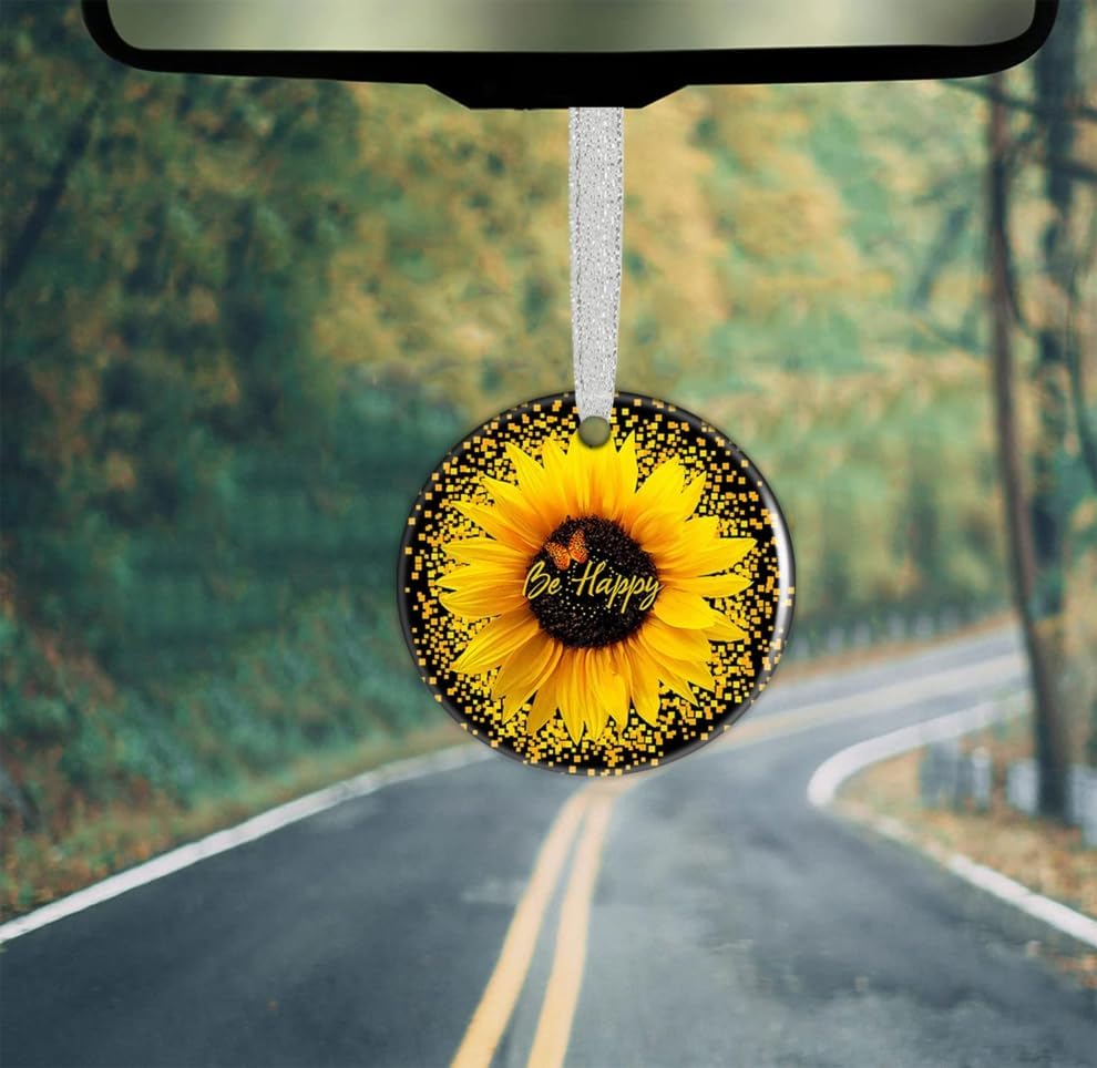 Adornos de Navidad de girasol amarillo y mariposa, adorno redondo de Navidad, decoración de regalo de vacaciones, viajes por el mundo, adornos