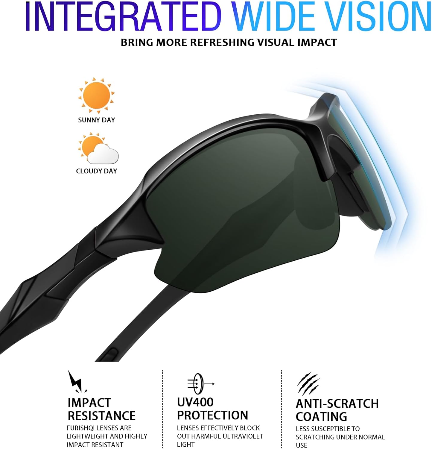 Gafas de sol polarizadas deportivas para hombres, ciclismo, correr, pesca, protección UV, gafas de sol ligeras de medio marco