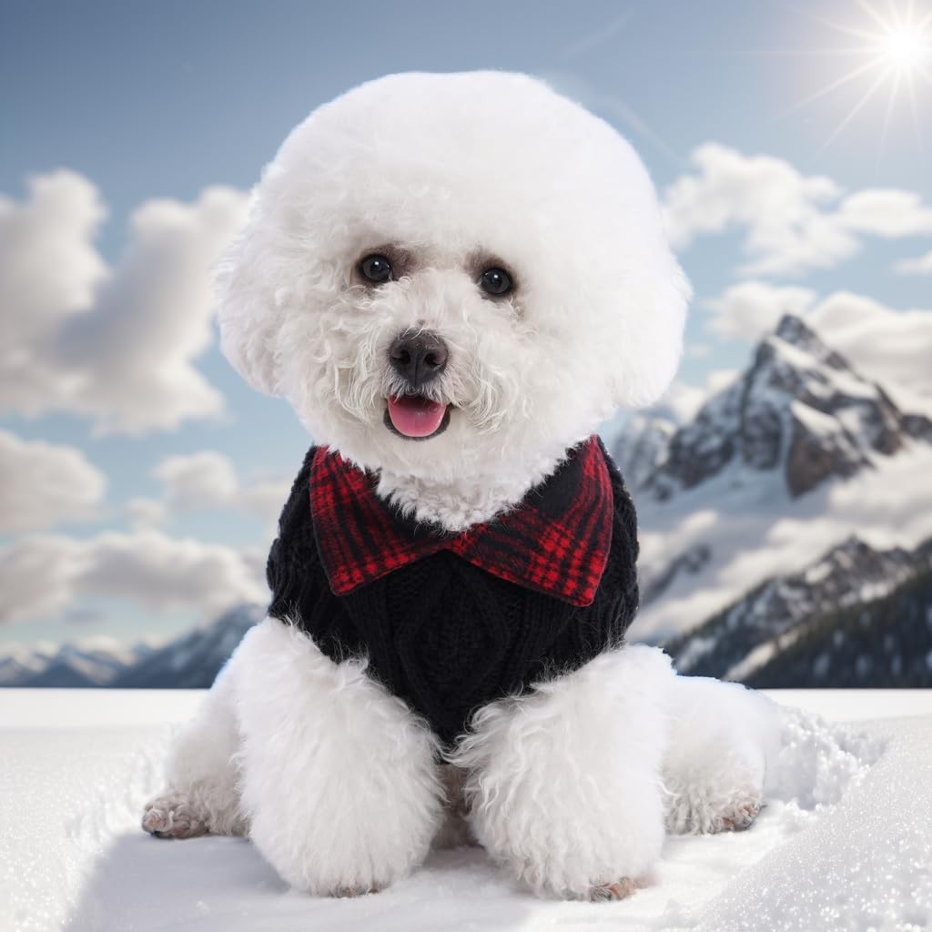 WOYYHO Suéter para perro para el día de San Valentín para perros pequeños, suéteres clásicos con cuello de cuadros para perro con agujero para la
