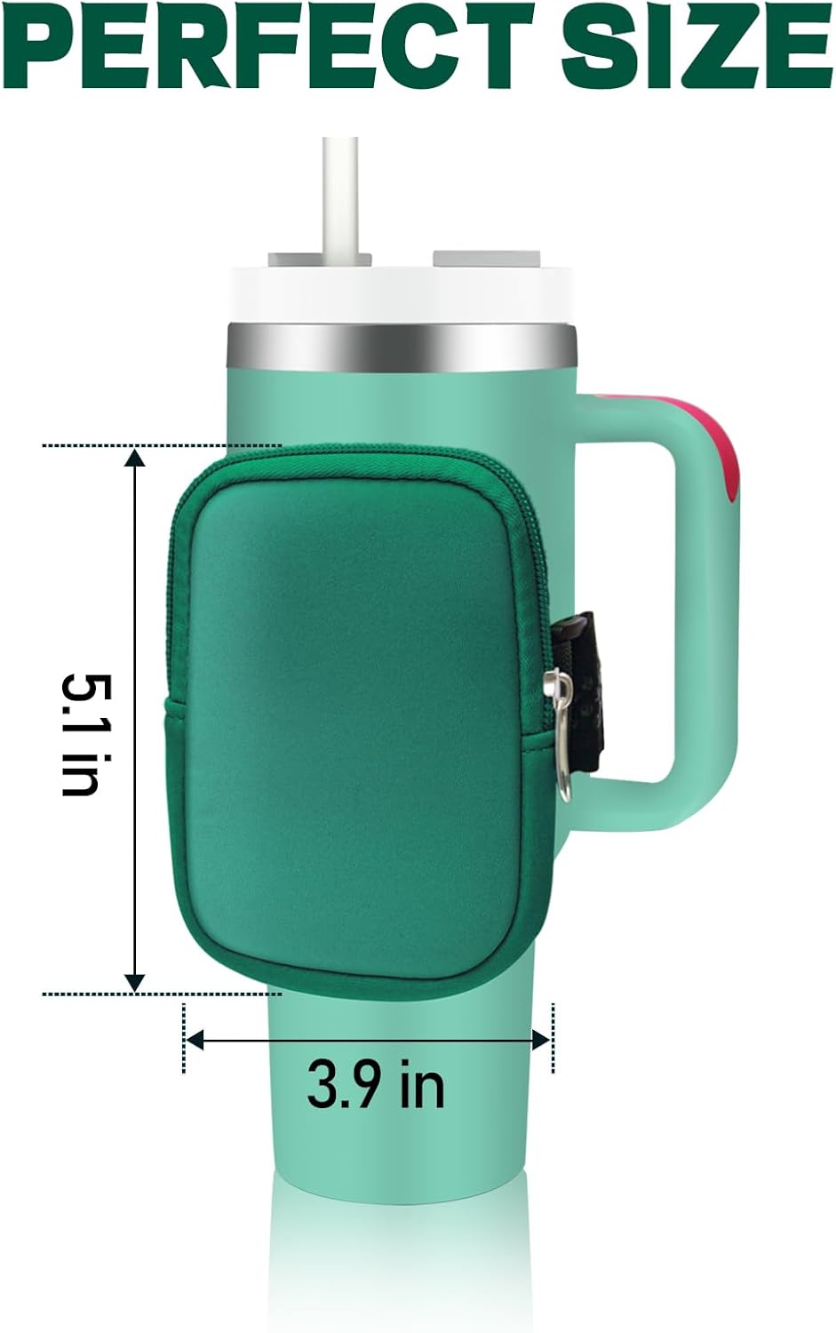Yialins Bolsa grande para botella de agua para vaso Stanley Quencher, para iPhone 14 Pro Max, iPod Air, tarjetas de crédito, llave (verde)
