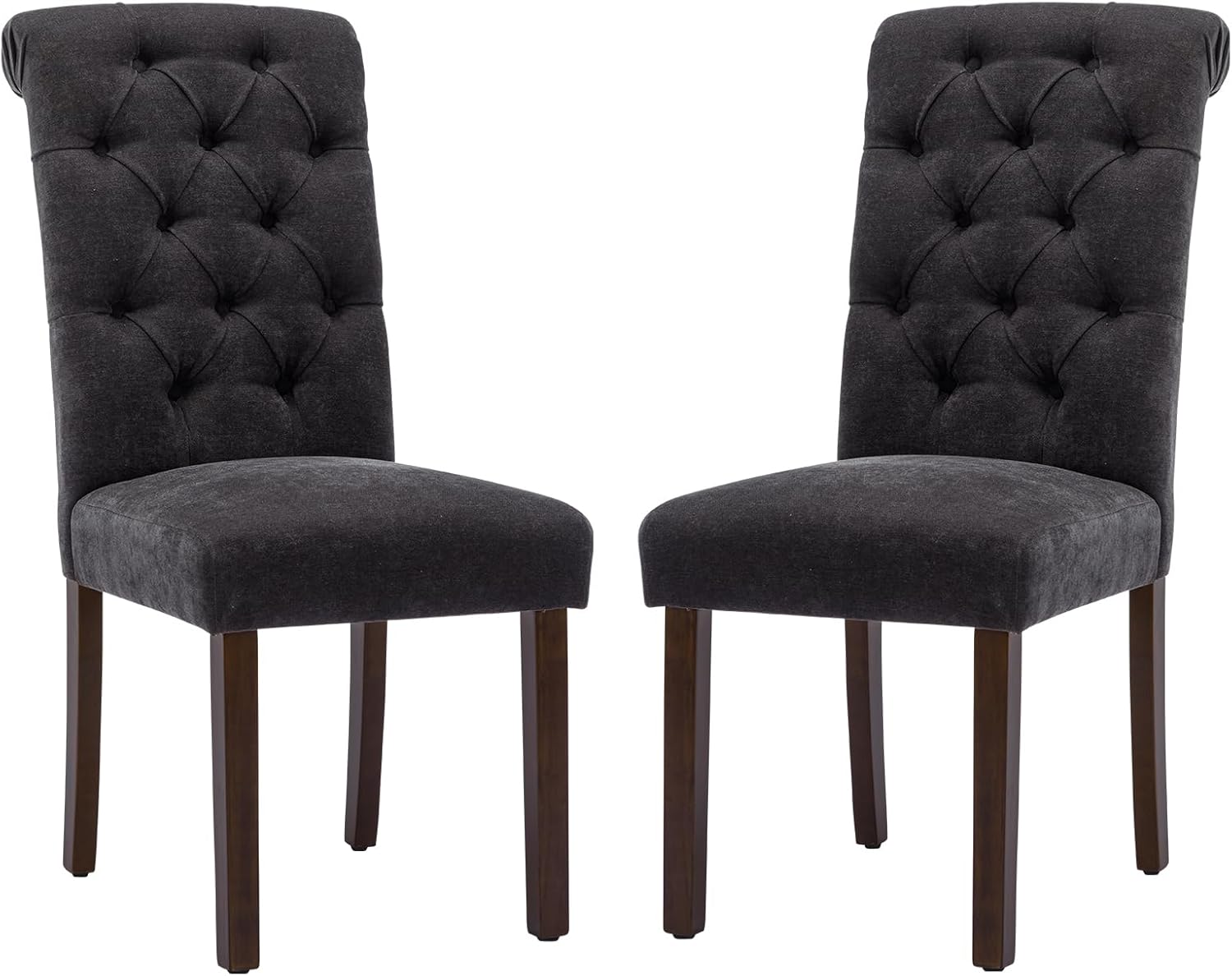 COLAMY Juego de 2 sillas de comedor copetudas, sillas de comedor Parsons tapizadas de tela, sillas auxiliares elegantes con patas de madera maciza y