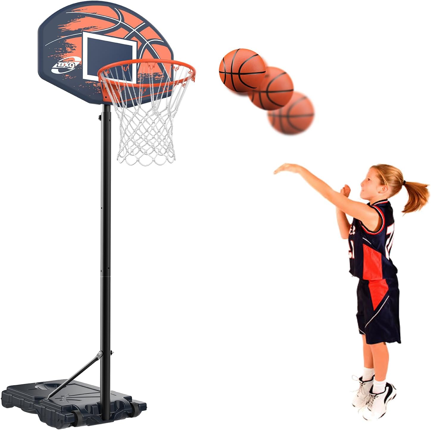 Aro de baloncesto para niños, aro de baloncesto ajustable de 2.9 a 6.9 pies, para exteriores, tablero trasero de 28 pulgadas, soporte de baloncesto