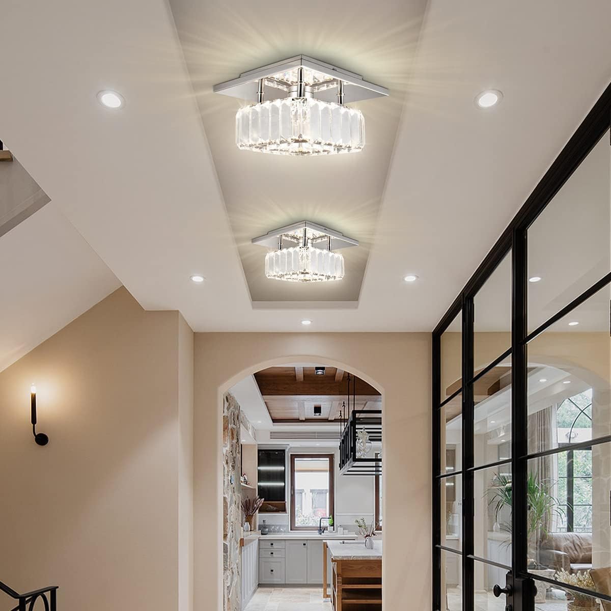 CLAIRDAI Lámparas de techo de cristal de montaje semiempotrado, modernas, regulables, lámparas de techo para pasillo, dormitorio, entrada, vestíbulo
