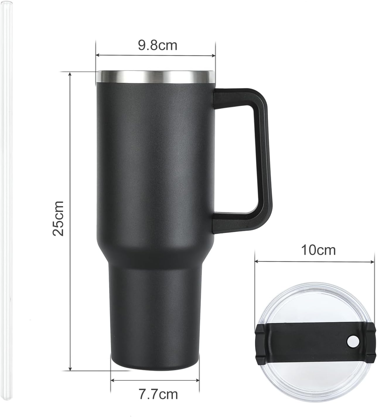 Vaso de 30 onzas de acero inoxidable de doble pared con aislamiento al vacío con tapa transparente y pajilla, taza de café para agua, hogar,