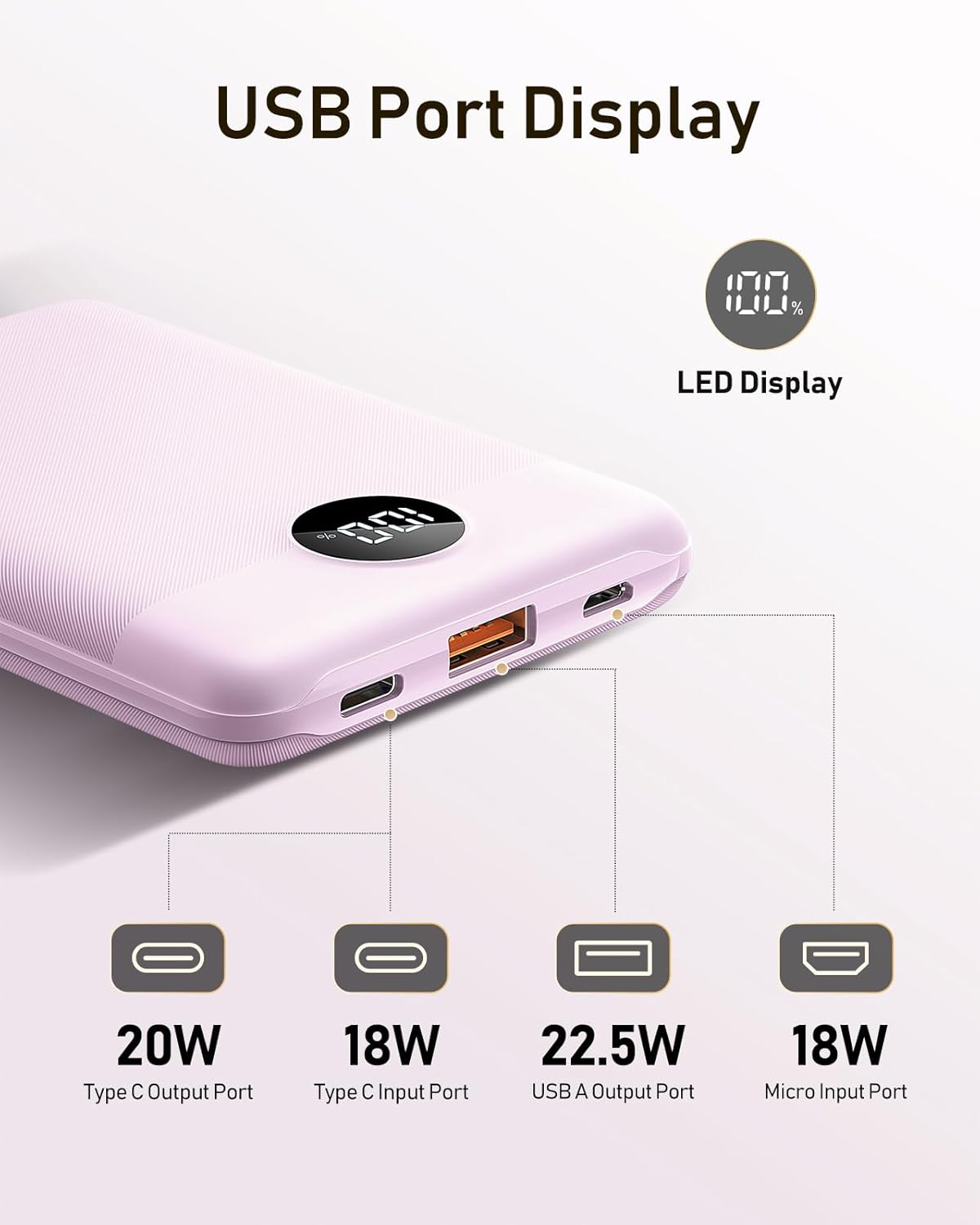 VEEKTOMX Mini banco de energía de 10000 mAh, 22.5 W de carga rápida, pequeño cargador portátil con PD 3.0 y QC 3.0, cargador USB C delgado y ligero