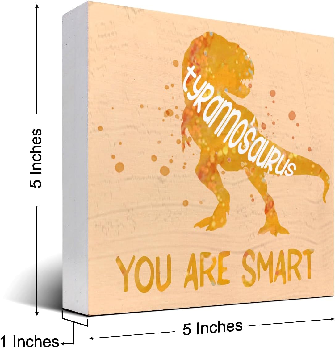 Letrero de madera con texto en inglés “You are Smart Inspiration” para cuarto del bebé, decoración de escritorio con diseño de tiranosaurio naranja