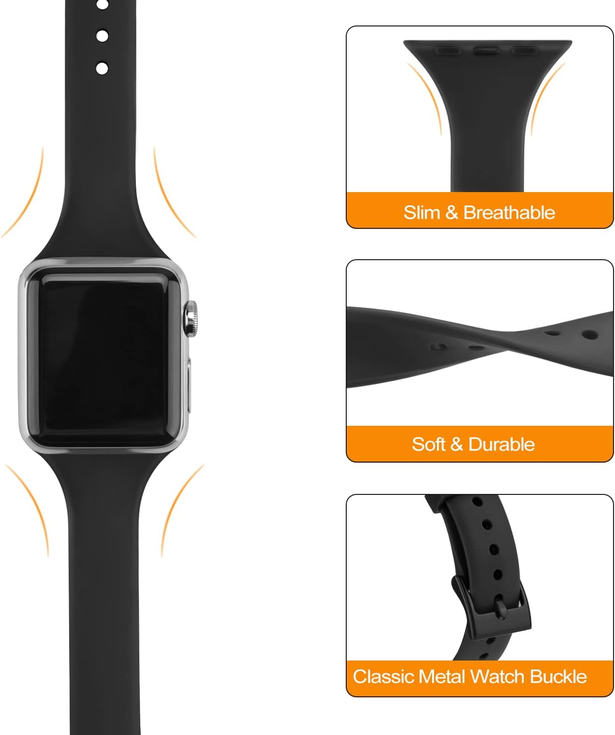 Correas estrechas de silicona compatibles con Apple Watch Band de 1.614 in 1.772 in 1.496 in 1.575 in 1.654 in 1.732 in, correa suave delgada de