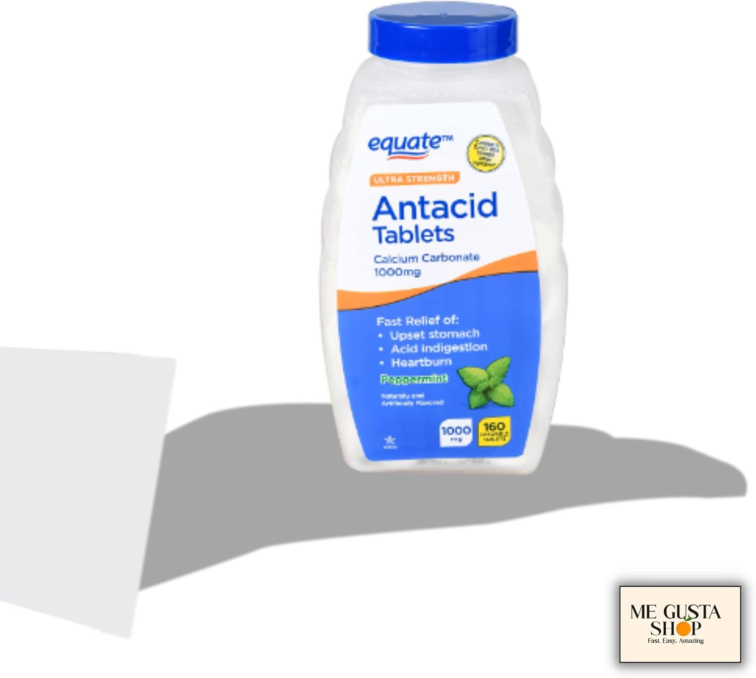 Equate Ultra Strength – Tabletas masticables antiácidos de menta, 1000 mg, 160 unidades (paquete de 02) 320 en total + adhesivo Me Gustas