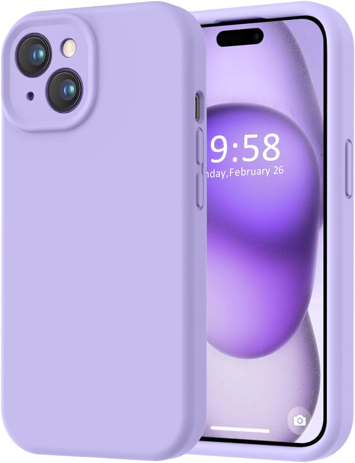 LOVE 3000 Funda compatible con iPhone 15, cámara de cobertura completa de silicona suave, protección contra caídas de 8 pies, forro de microfibra