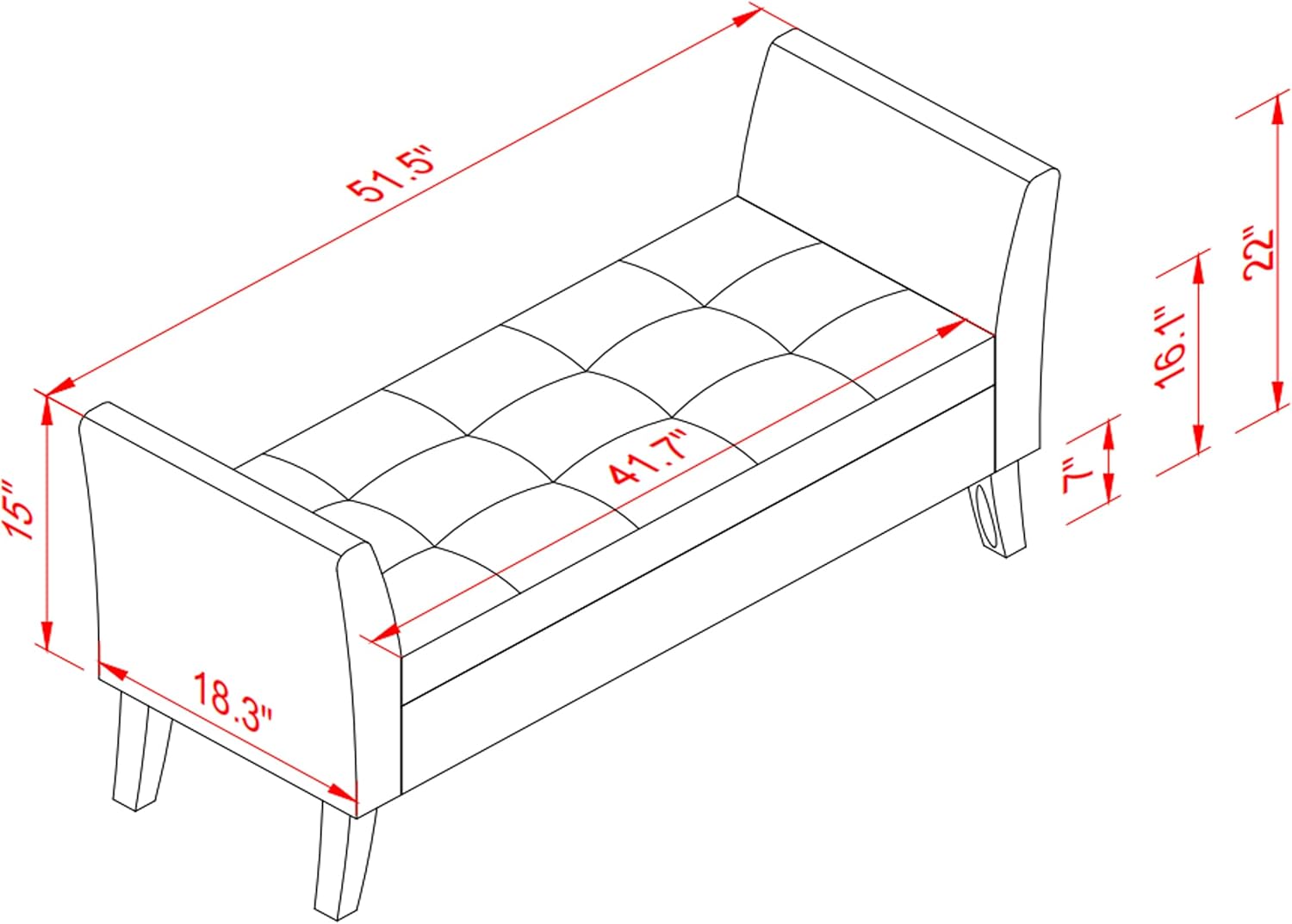 Banco de extremo de la cama con almacenamiento, 52 pulgadas, parte delantera de la mesita de noche, banco otomano, asiento de dormitorio, asiento de