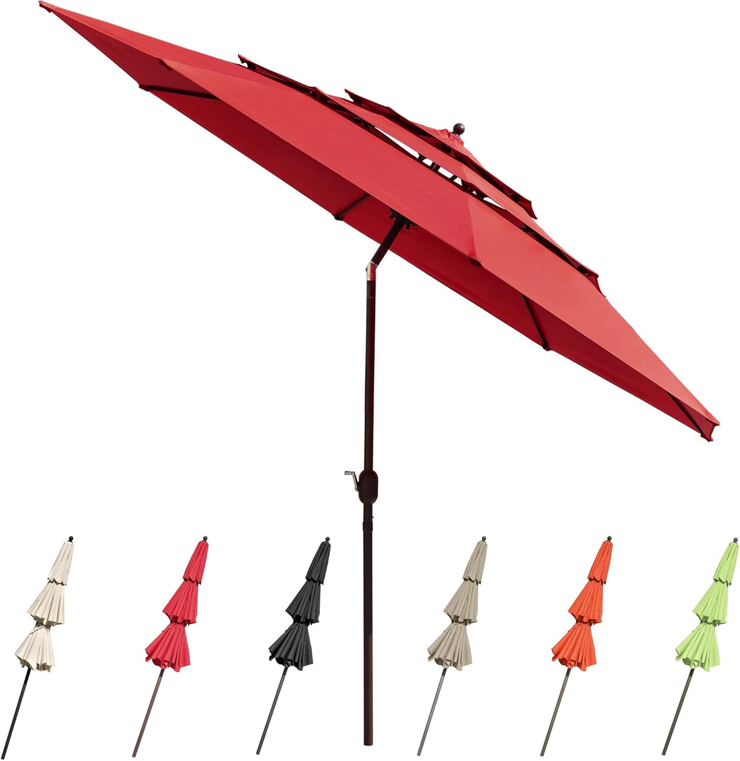Yescom UV70+ – Sombrilla de patio de 3 niveles de 11 pies con manivela para empujar para inclinar, para jardín al aire libre, patio trasero, mesa de