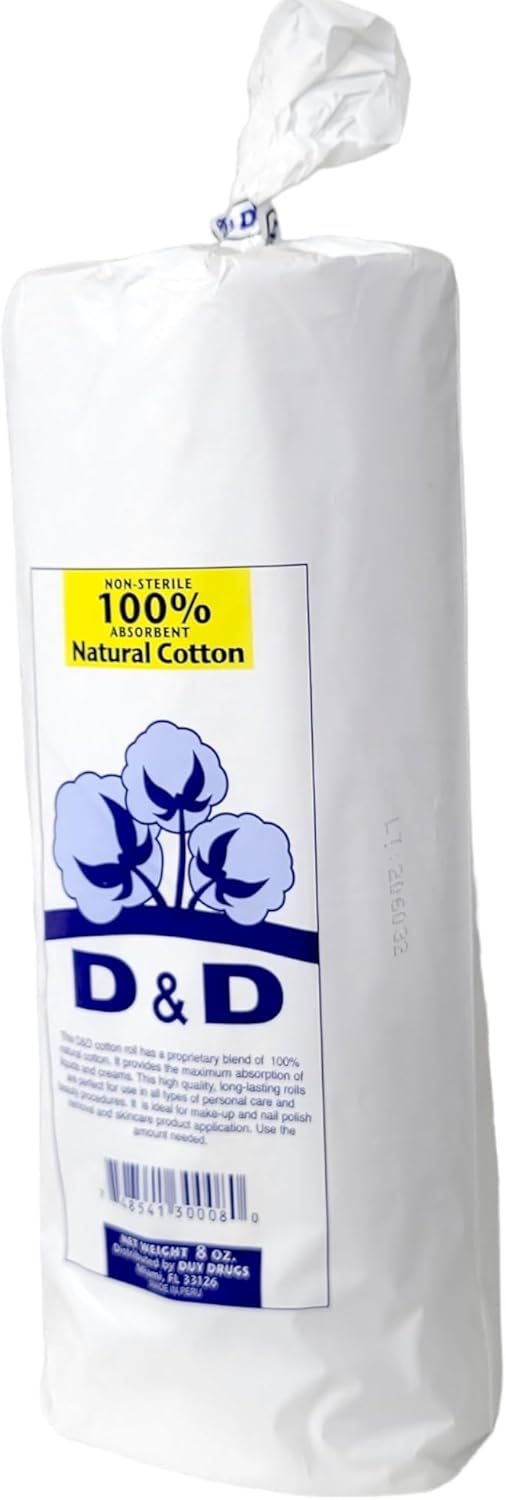 D&D – Rollo de algodón natural 100% no estéril, absorbente, 8 onzas, paquete de 2 (2)