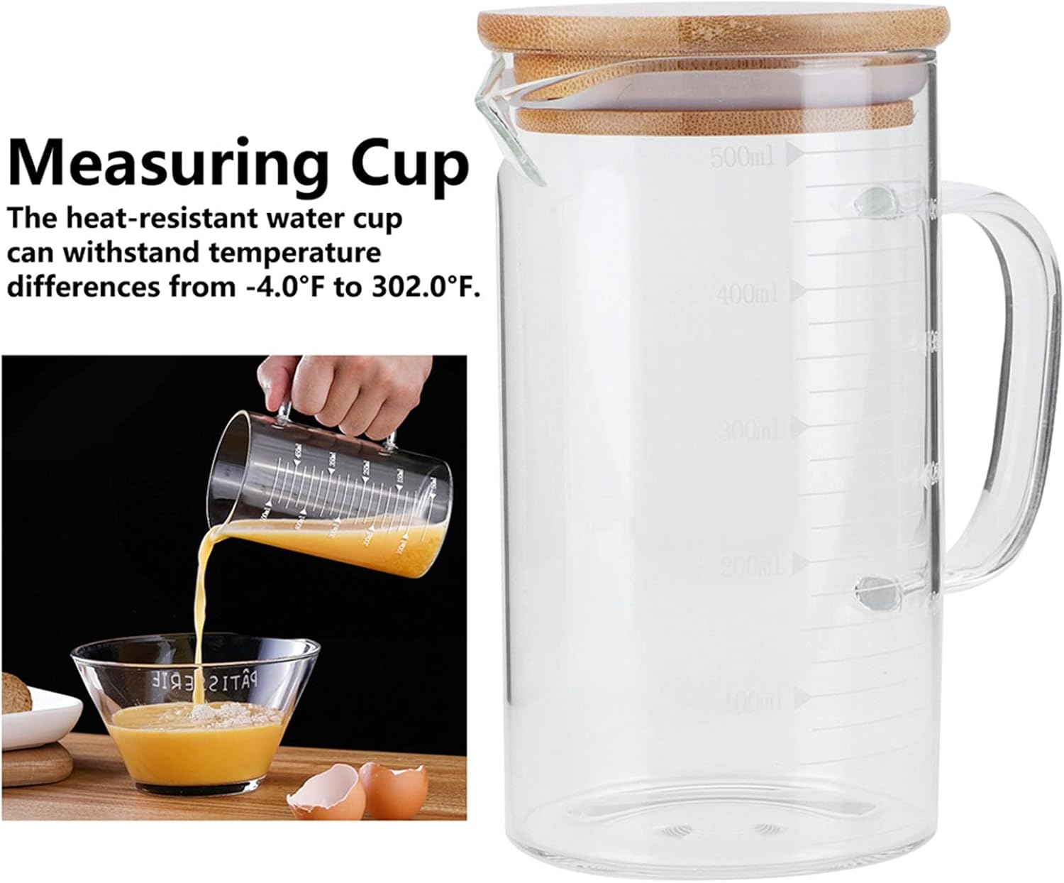 Taza de vidrio, taza medidora de vidrio de borosilicato con tapa, resistente al calor, suministros para bebidas para hotel, restaurante, hogar,