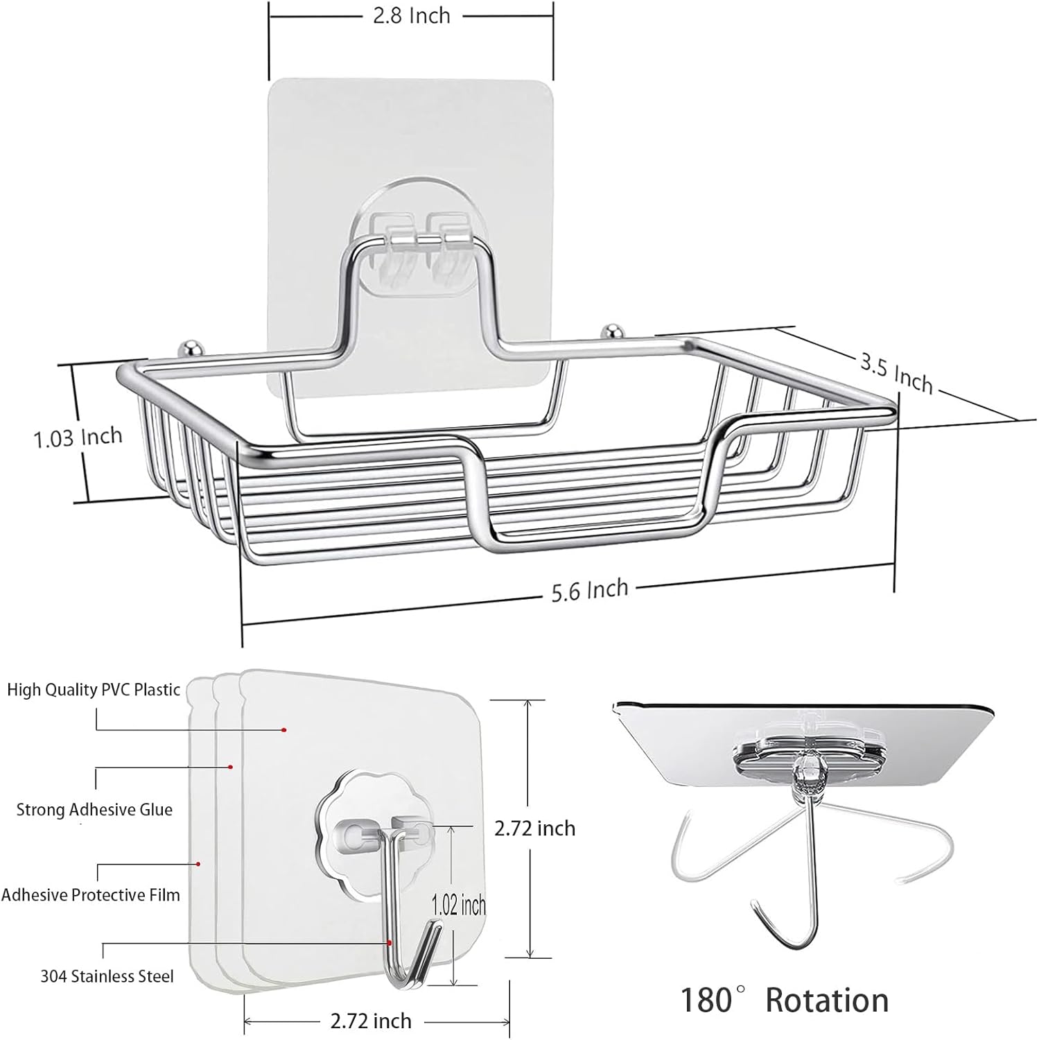 Soporte de jabón de barra montado en la pared, soporte de jabón para ducha, jabonera de metal de acero inoxidable para baño y cocina, bandeja de