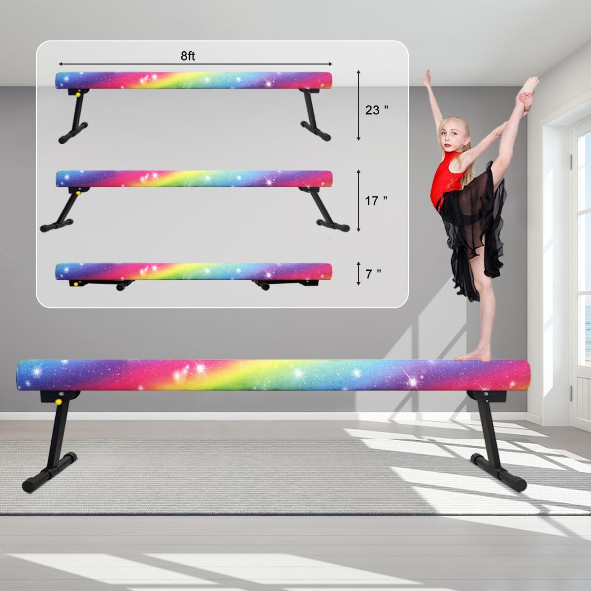 Viga de equilibrio ajustable, equipo de gimnasia de viga de piso alto y bajo, haz de gimnasia profesional para niños, entrenamiento en casa con