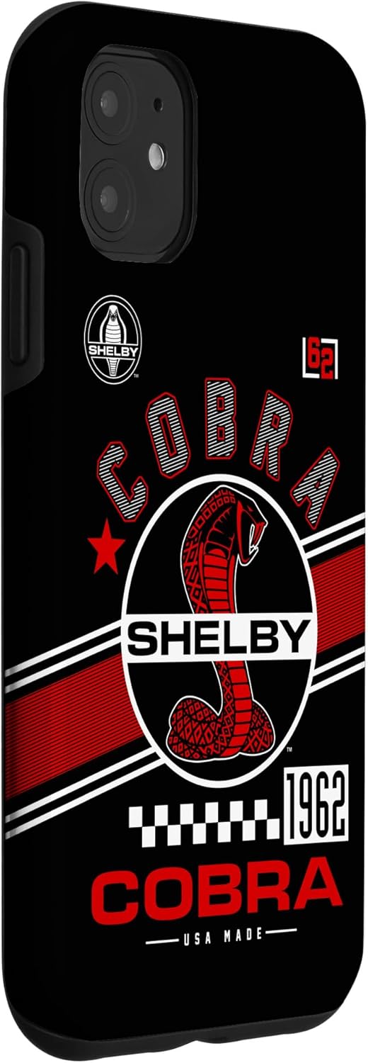 Funda con logotipo de rayas rojas fabricada en Estados Unidos para iPhone 11 Shelby Cobra 1962