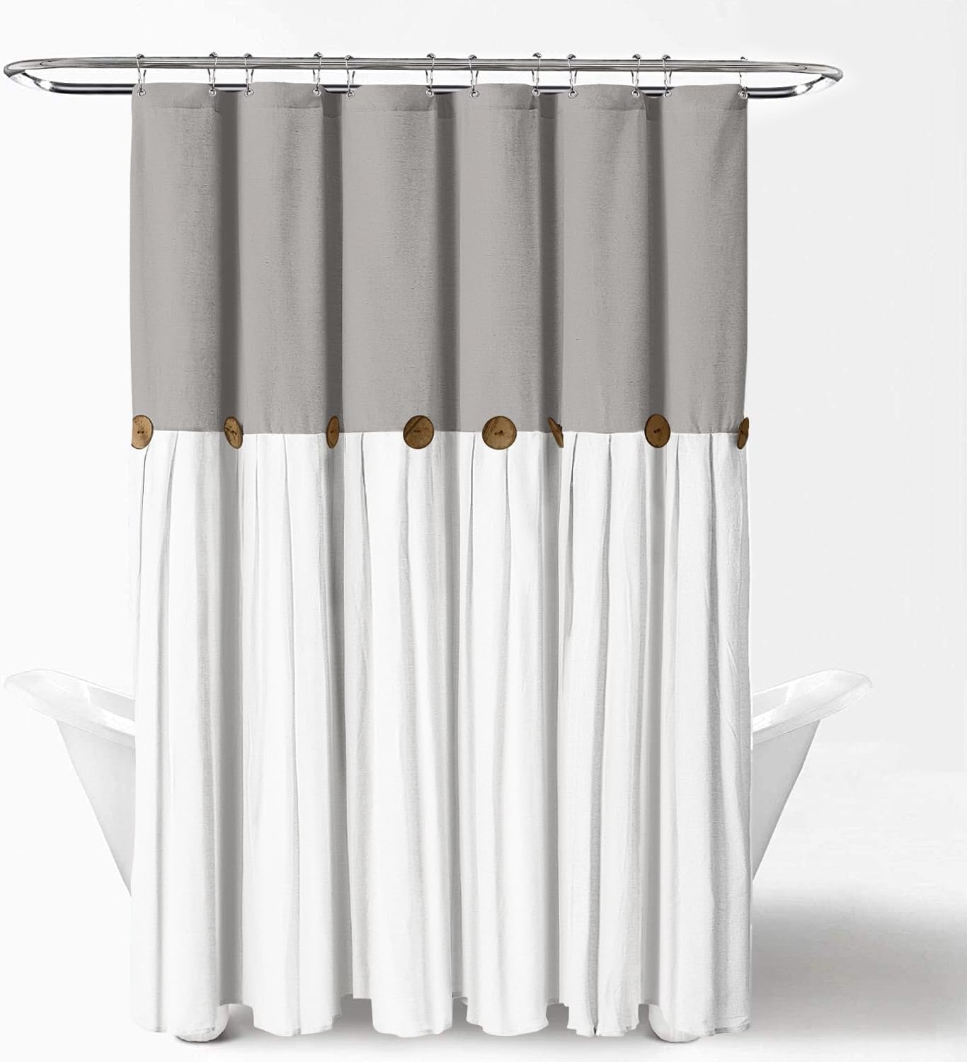 Awellife Cortina de ducha de estilo rústico para baño, juego de cortina de ducha de lino y algodón, estilo rústico (gris y blanco, 72 pulgadas de