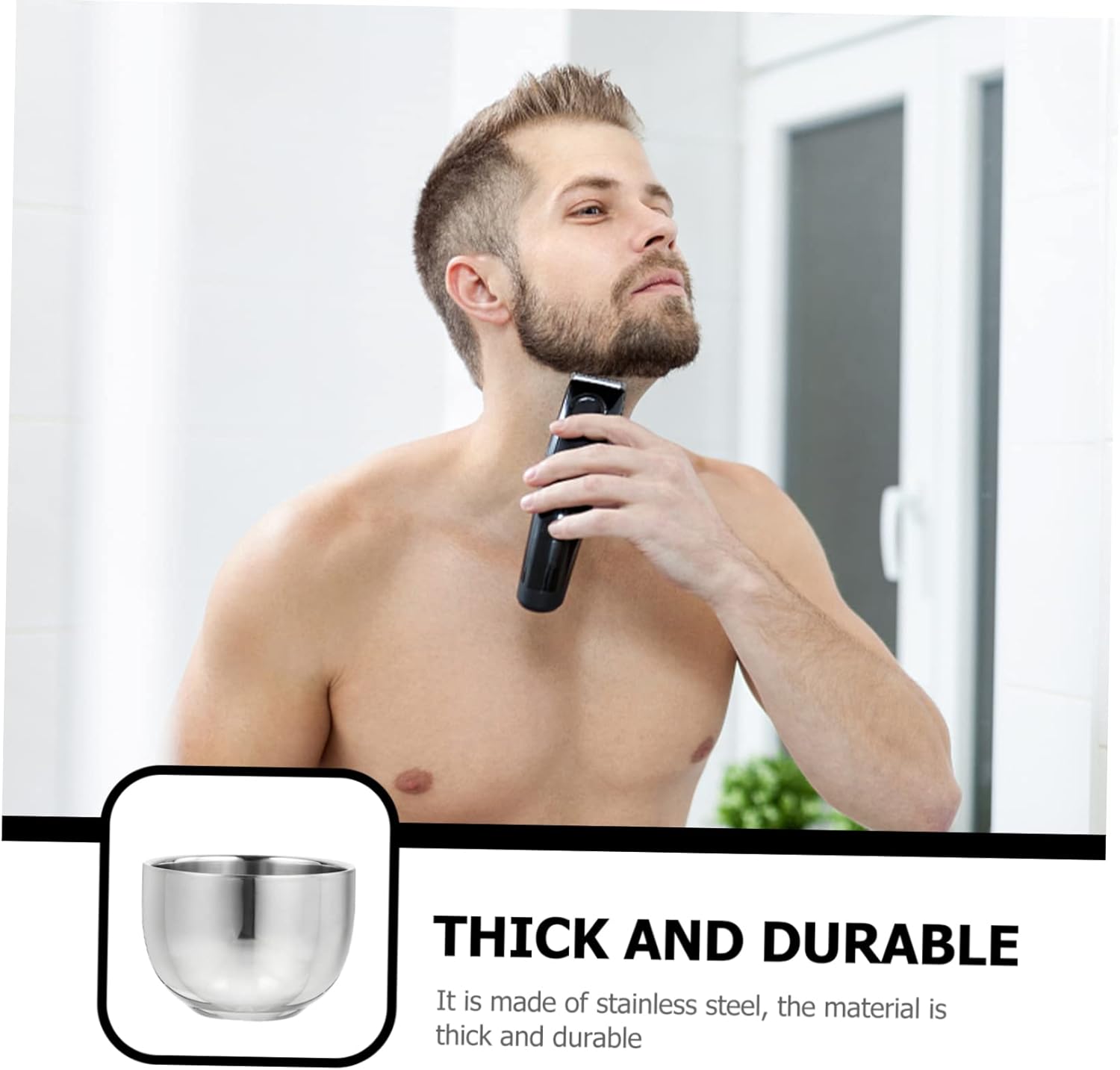 Beaupretty Tazón de jabón de afeitar, cuenco de espuma para hombre, taza de afeitar de metal, afeitadora de cabeza para hombres, taza de jabón de