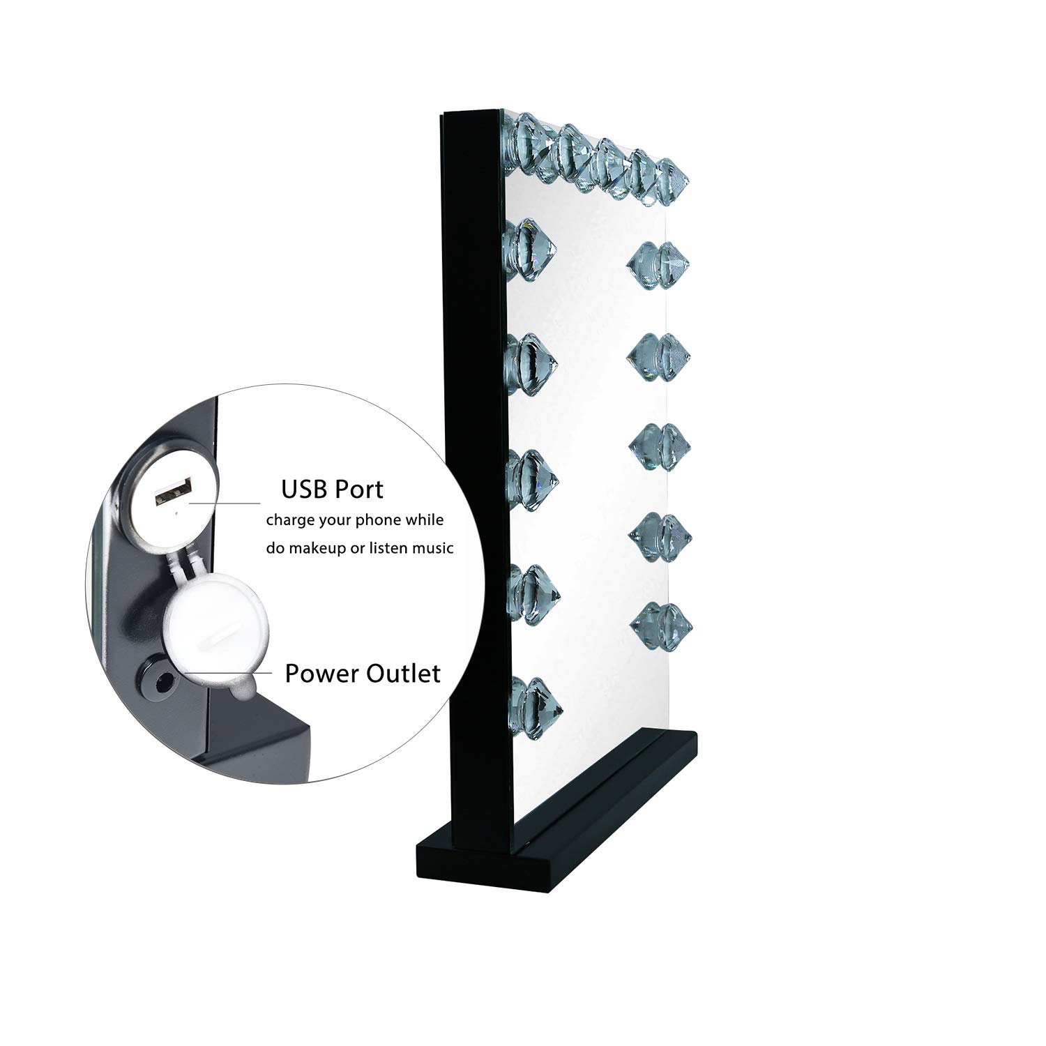 walsport Espejo de maquillaje iluminado Hollywood con tacto inteligente, 15 bombillas LED regulables, mesa o montaje en pared, espejo de belleza