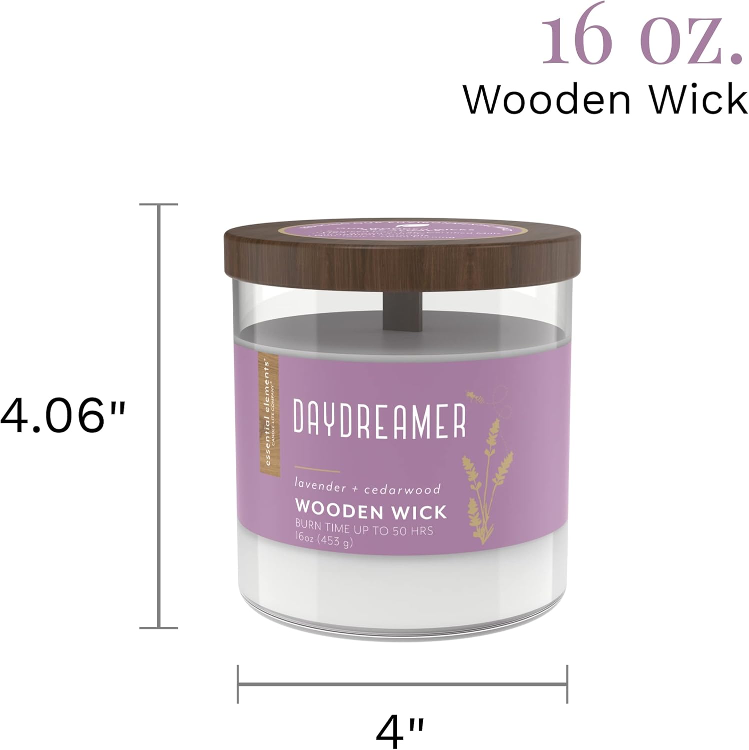 Essential Elements by Candle-Lite Company – Vela perfumada con mecha de madera, Daydreamer, una vela de aromaterapia de una sola mecha de 16 onzas