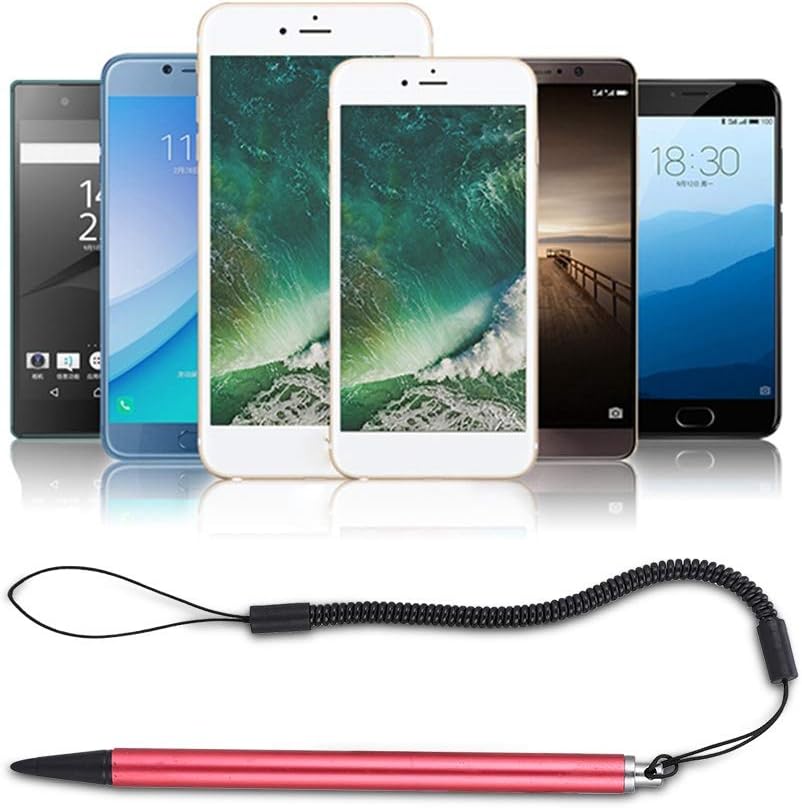 Lápiz táctil universal, lápiz táctil negroplatarojo resistivo POS PDA Navigator Tablet Screen Touch Painting Pen con cuerda de resorte colgante