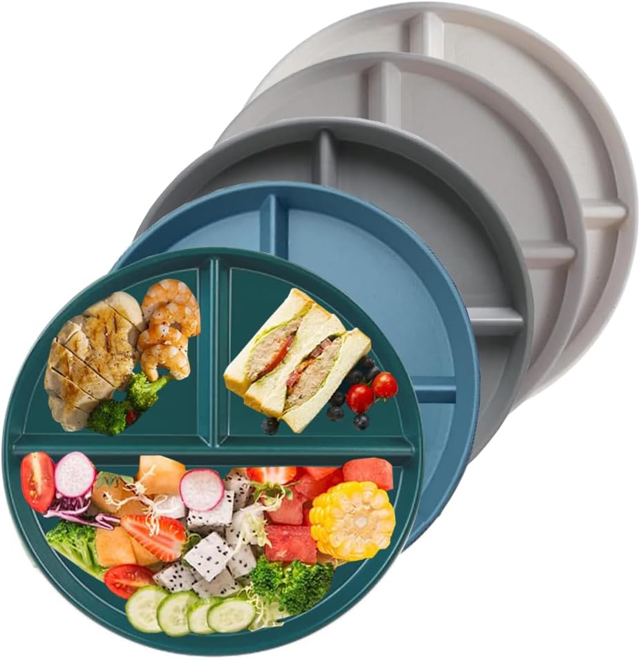5 platos divididos irrompibles para niños y adultos, platos de compartimento, platos de plástico ligeros y reutilizables para control de porciones
