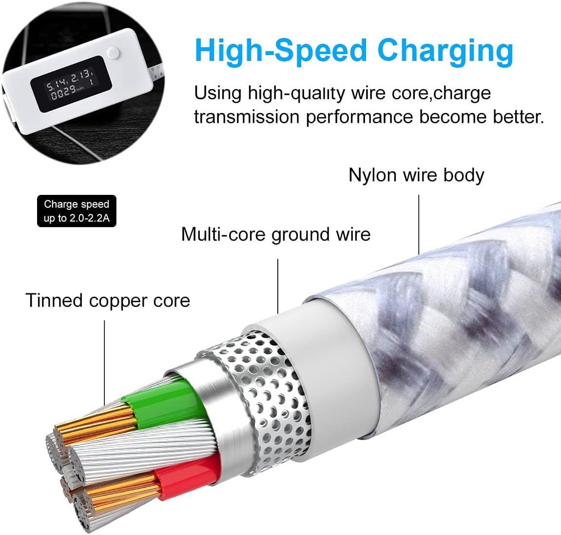 Cable de carga para iPhone de 5.9 ft6 pies Multi 4 en 1 USB Universal Cable de carga rápida Cable de carga múltiple Lightningx2+Tipo C+Micro USB
