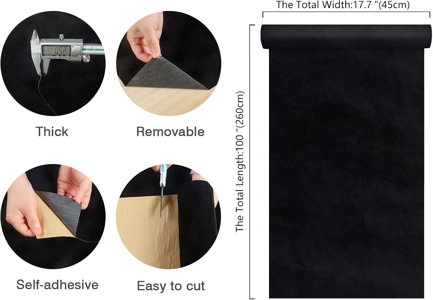 CHIHUT Forro de terciopelo autoadhesivo para cajones de joyas, forro de tela de terciopelo negro, forro de terciopelo negro para cajones de tocador,
