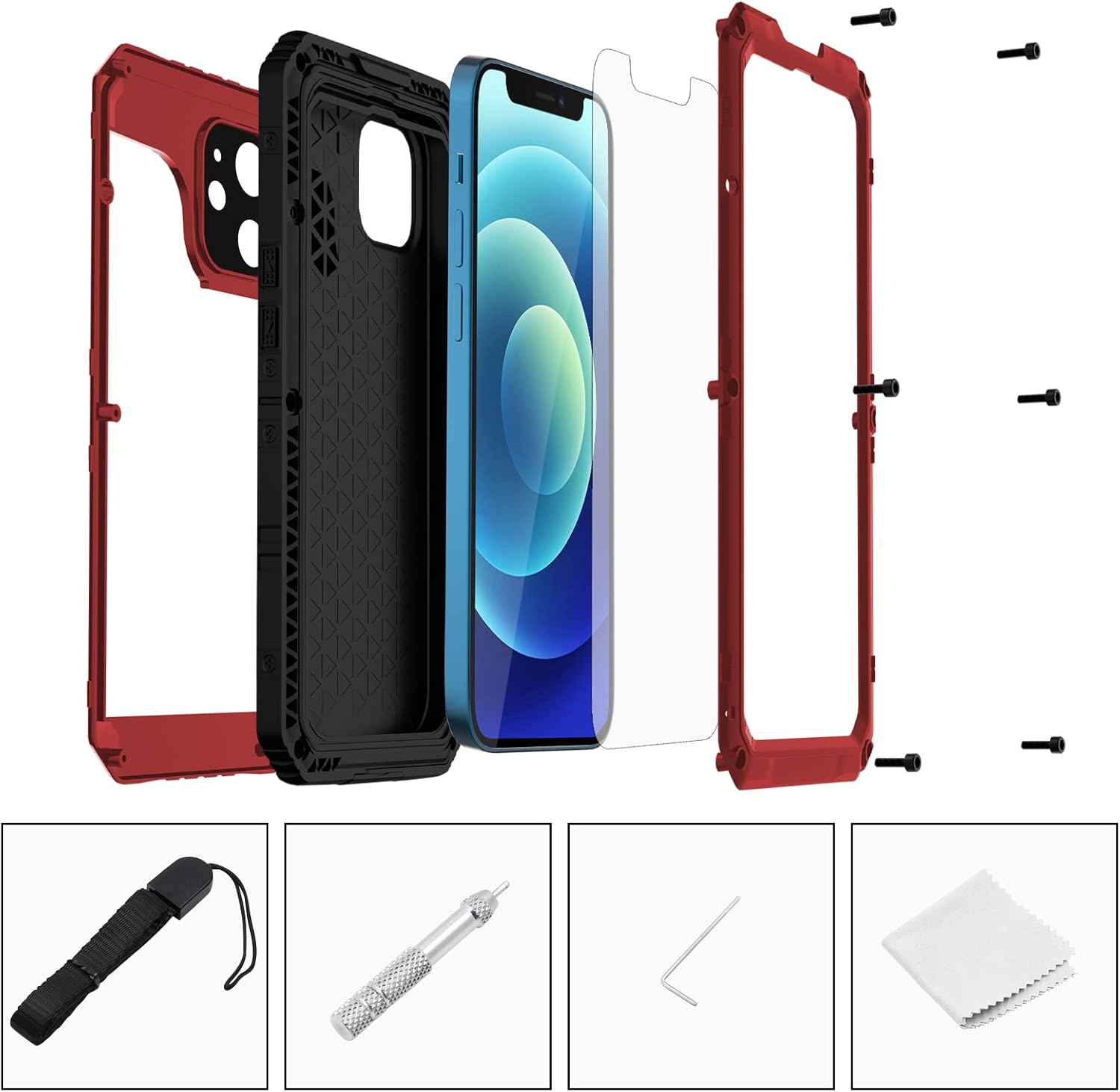 Mitywah Funda impermeable para iPhone 12, resistente a prueba de golpes con protector de pantalla integrado, carcasa de metal protectora submarina