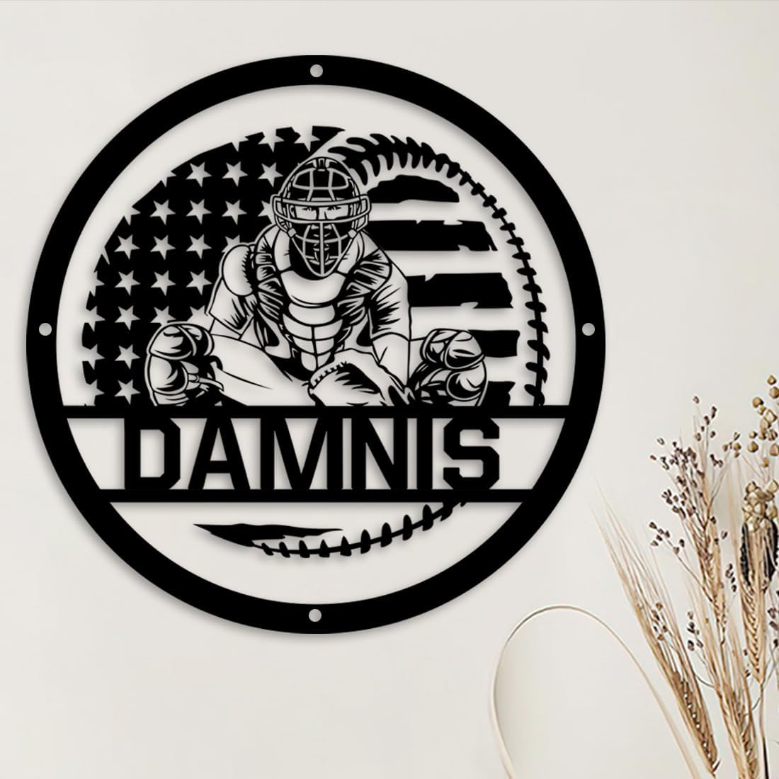 Letrero de metal personalizado para jugador de béisbol con luz LED, nombre y número personalizado, arte de pared de béisbol, letrero de neón con